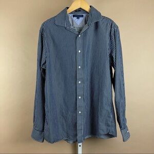 Tommy Hilfiger Men’s Size 16 Slim Fit Stripe Button Up Shirt Nautical Office